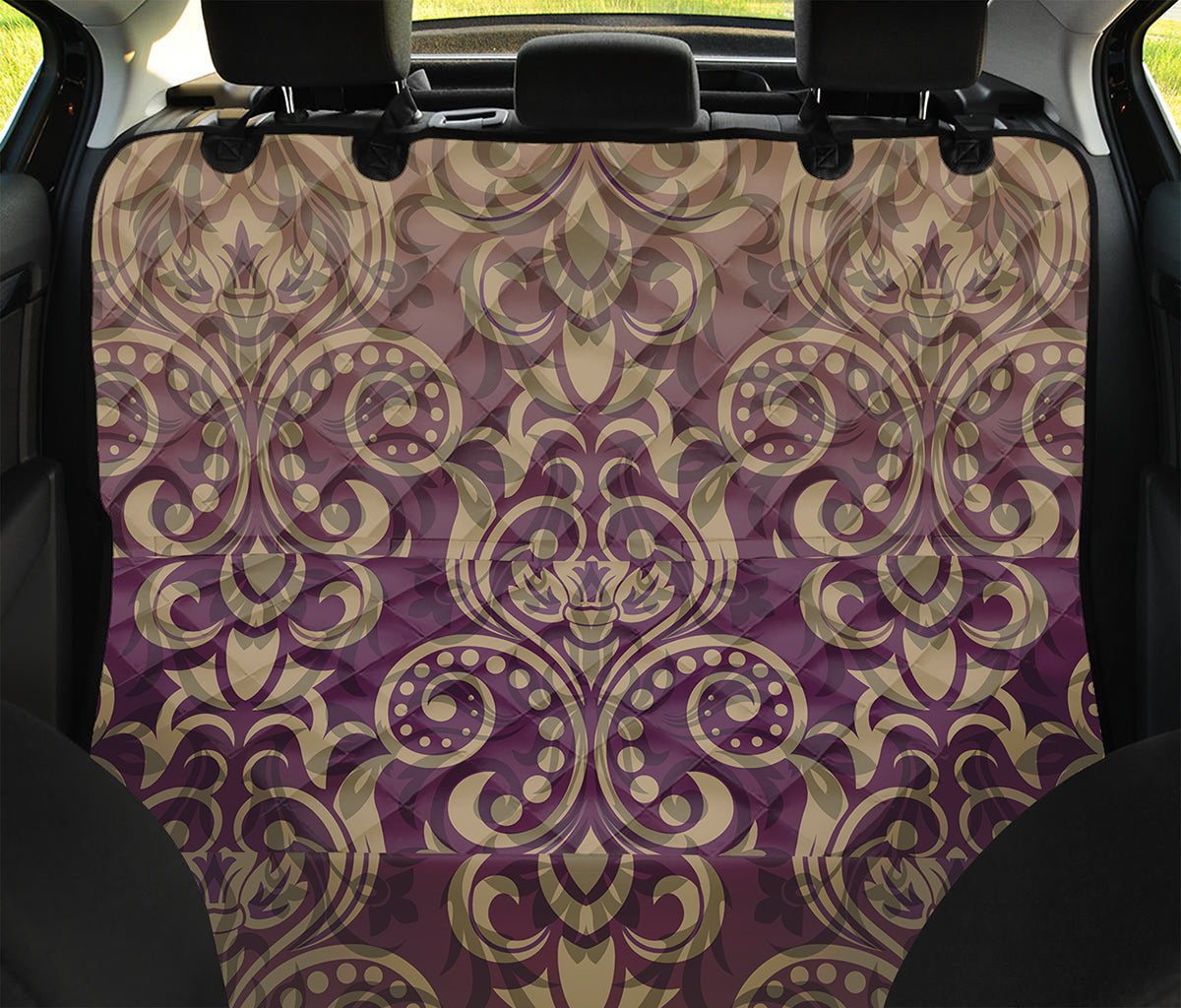 Vintage Western Damask Floral Print Pet Car Back Seat Cover