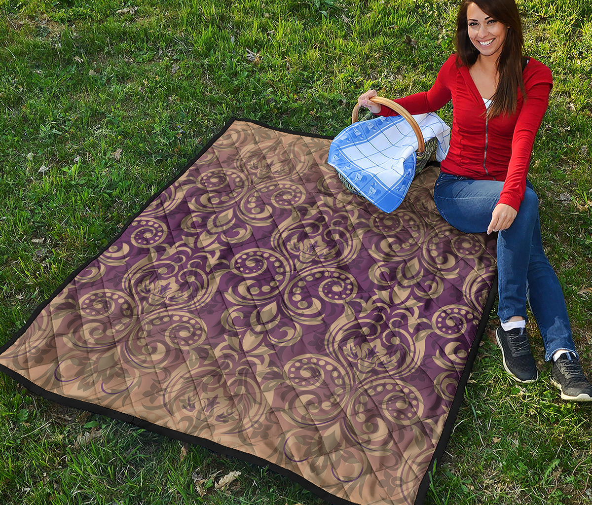 Vintage Western Damask Floral Print Quilt