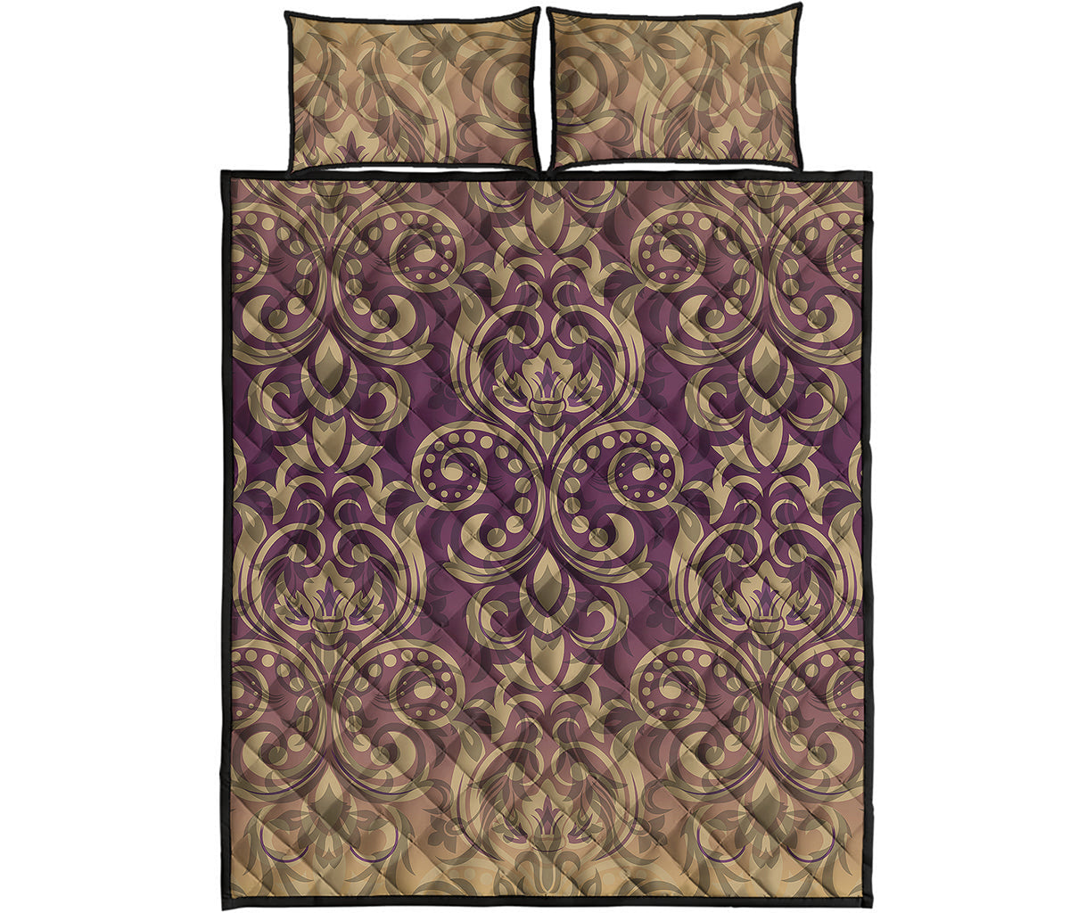 Vintage Western Damask Floral Print Quilt Bed Set
