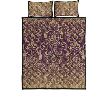 Vintage Western Damask Floral Print Quilt Bed Set