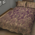 Vintage Western Damask Floral Print Quilt Bed Set