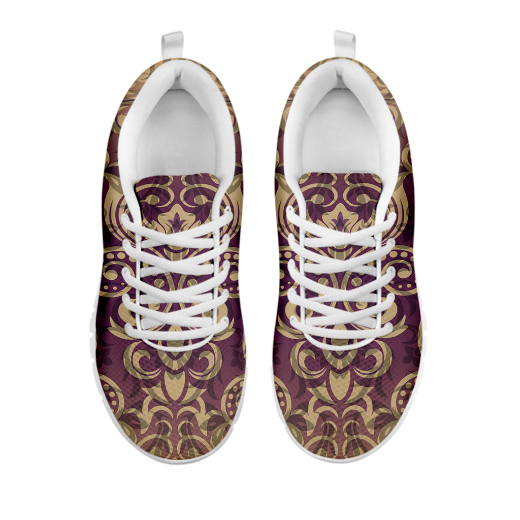 Vintage Western Damask Floral Print White Sneakers