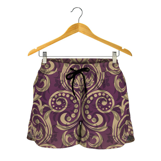 Vintage Western Damask Floral Print Women's Shorts