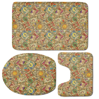 Vintage Wicca Tarot Card Print 3 Piece Bath Mat Set
