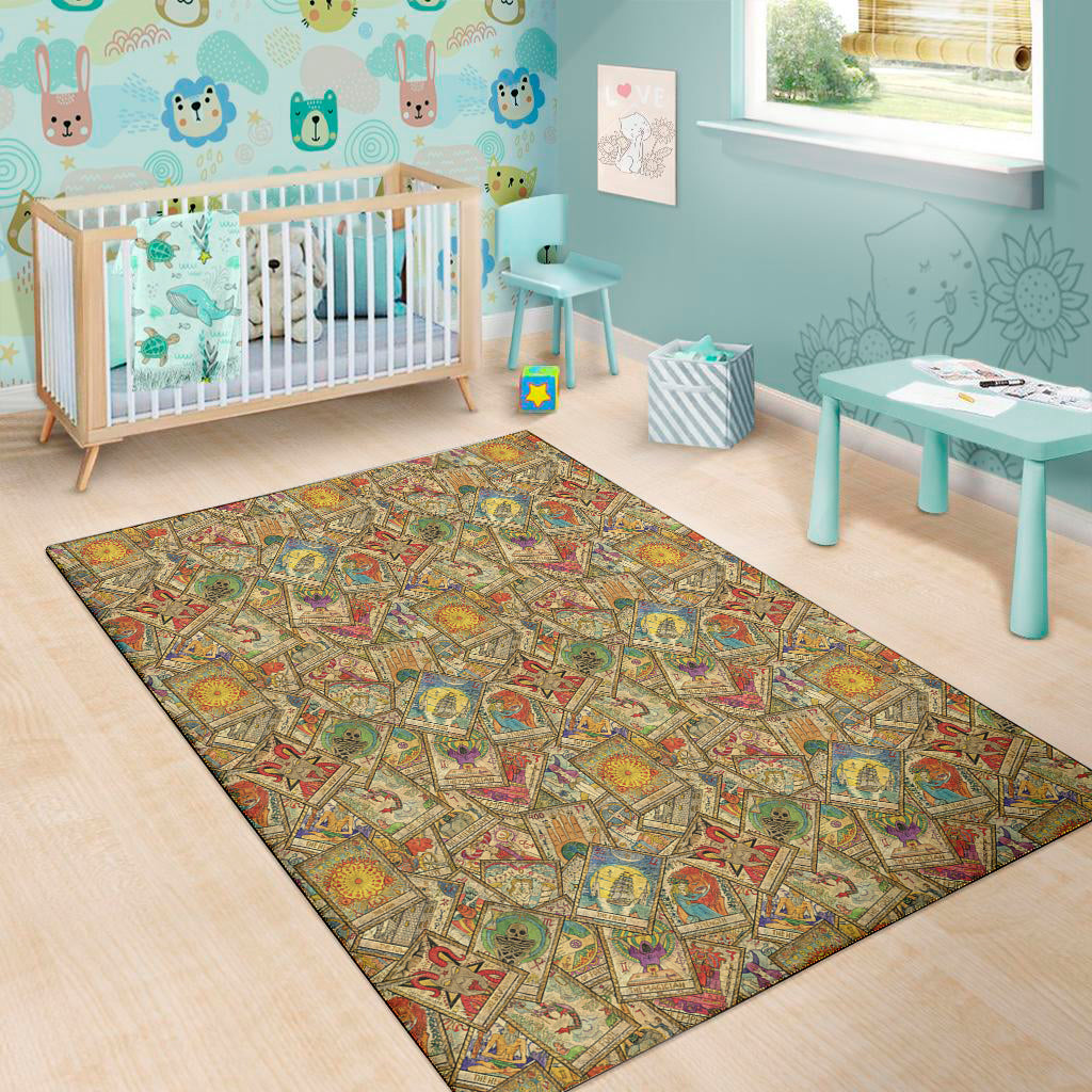 Vintage Wicca Tarot Card Print Area Rug