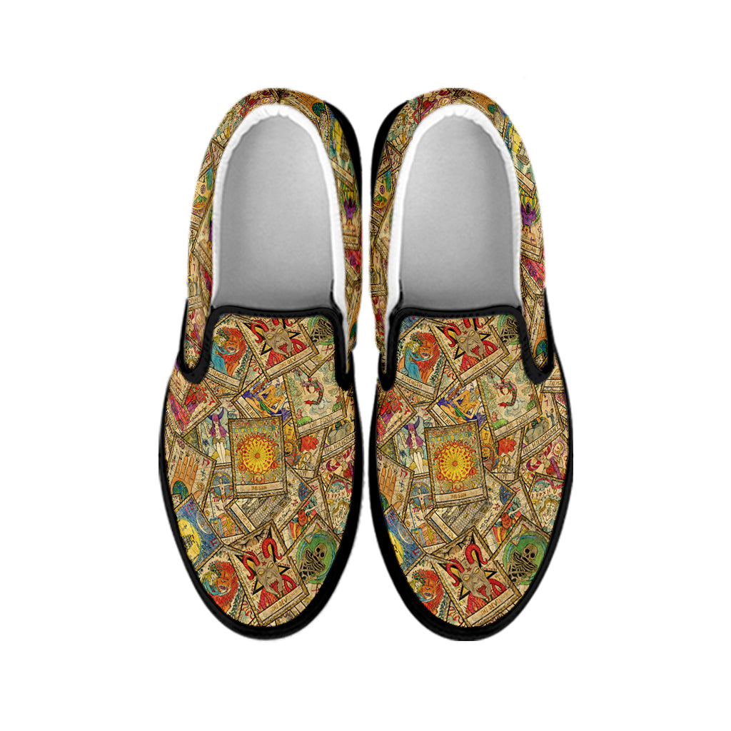 Vintage Wicca Tarot Card Print Black Slip On Shoes