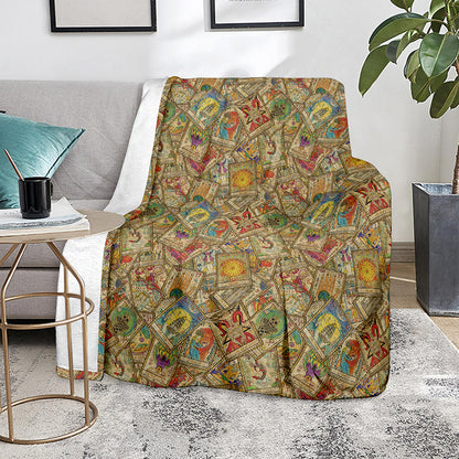 Vintage Wicca Tarot Card Print Blanket
