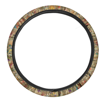 Vintage Wicca Tarot Card Print Car Steering Wheel Cover