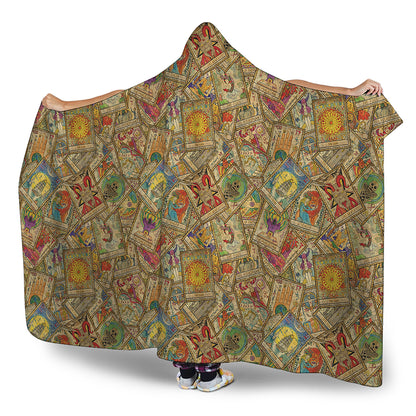 Vintage Wicca Tarot Card Print Hooded Blanket