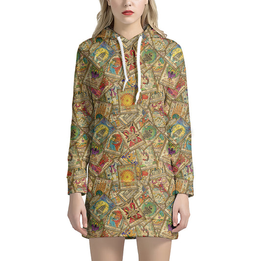 Vintage Wicca Tarot Card Print Hoodie Dress