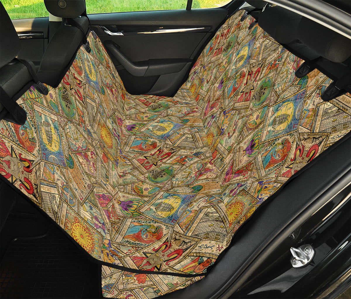 Vintage Wicca Tarot Card Print Pet Car Back Seat Cover