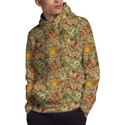 Vintage Wicca Tarot Card Print Pullover Hoodie