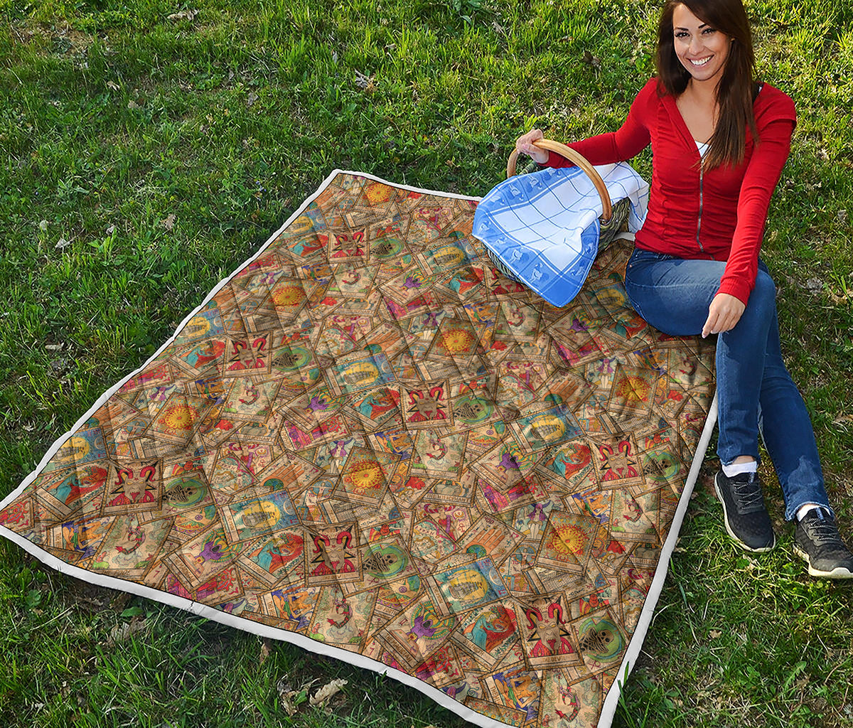 Vintage Wicca Tarot Card Print Quilt