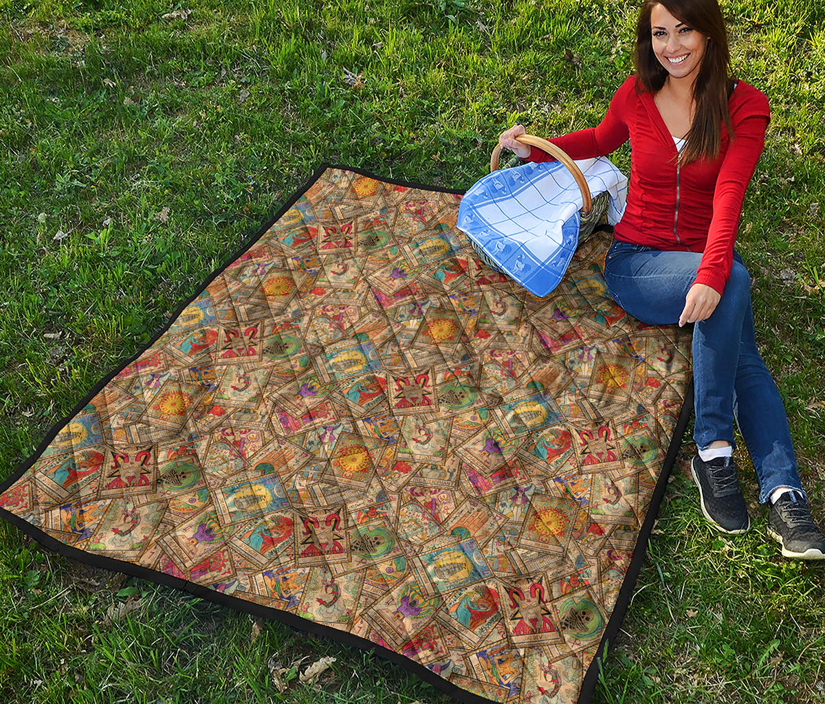 Vintage Wicca Tarot Card Print Quilt