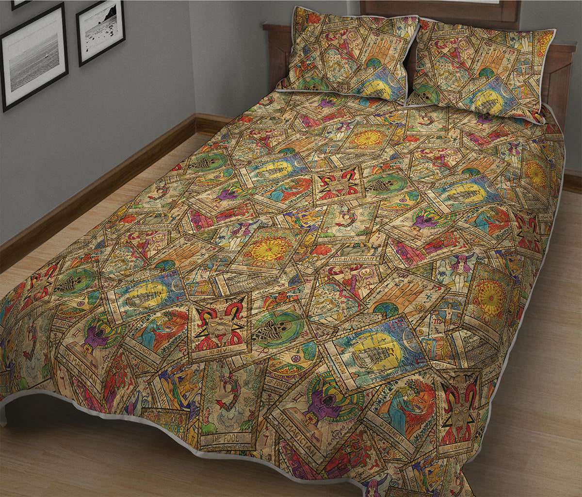 Vintage Wicca Tarot Card Print Quilt Bed Set