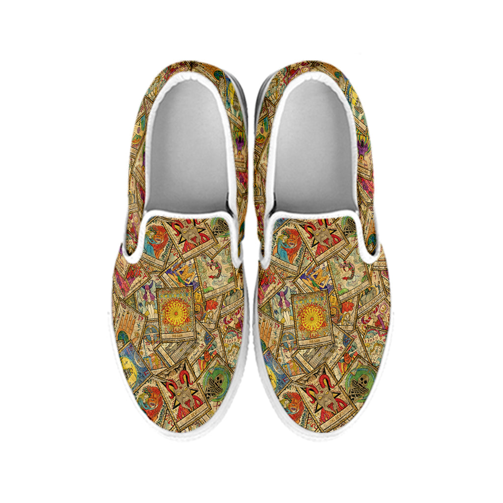 Vintage Wicca Tarot Card Print White Slip On Shoes