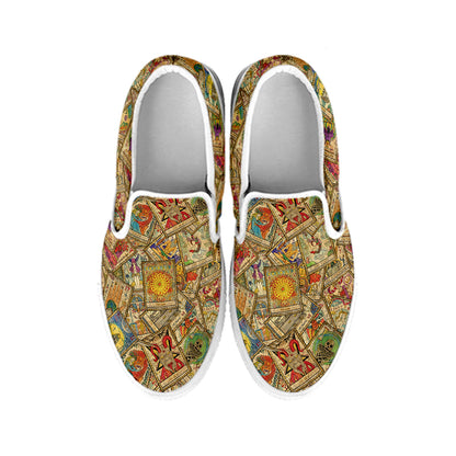 Vintage Wicca Tarot Card Print White Slip On Shoes