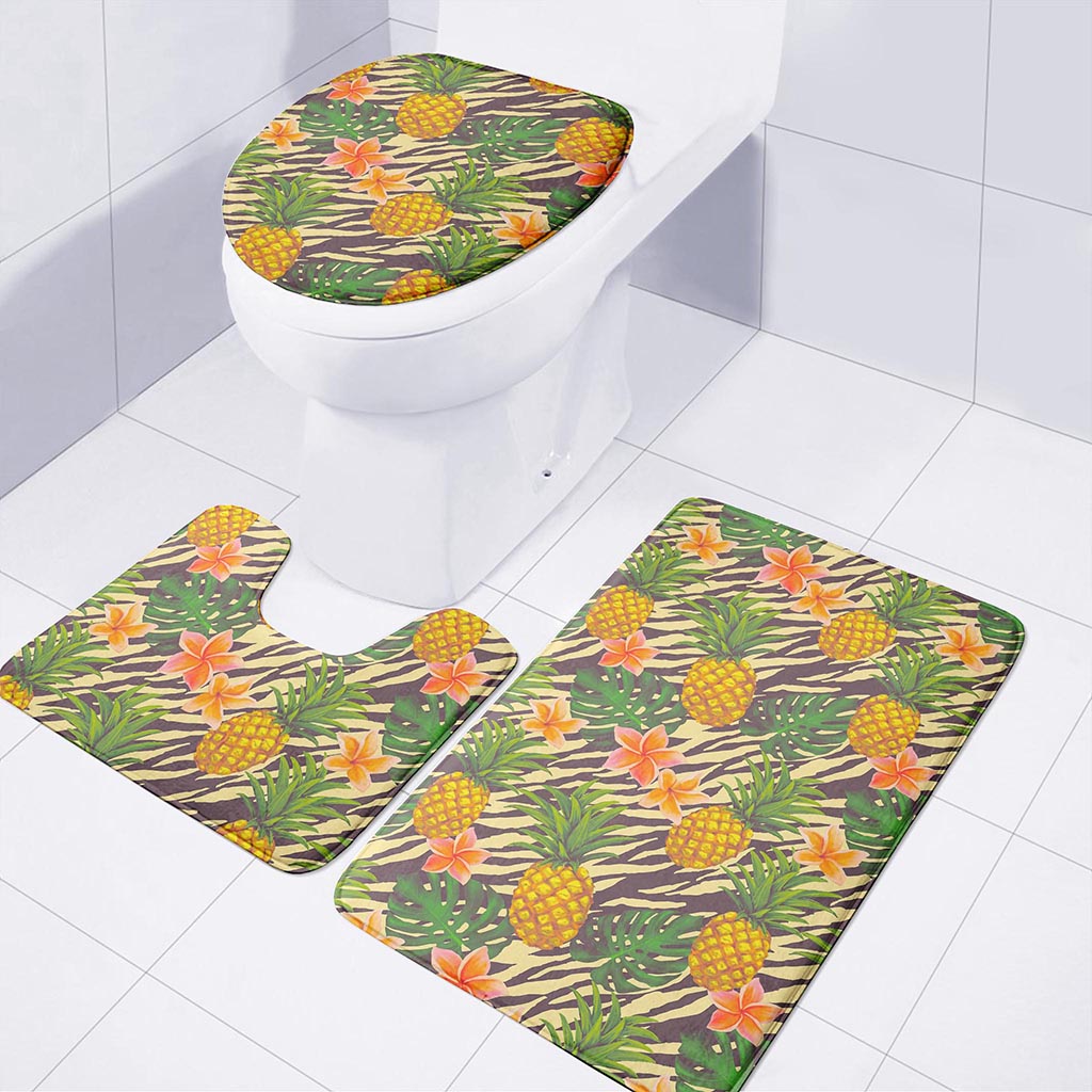 Vintage Zebra Pineapple Pattern Print 3 Piece Bath Mat Set