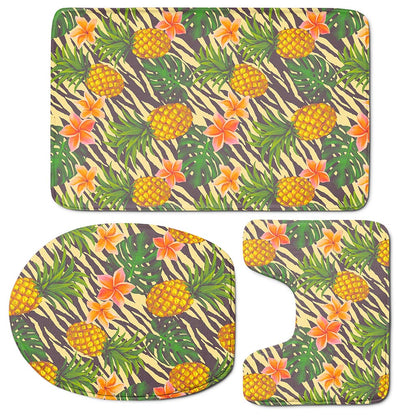 Vintage Zebra Pineapple Pattern Print 3 Piece Bath Mat Set