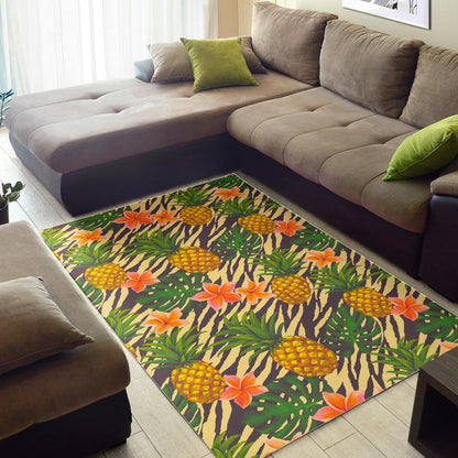 Vintage Zebra Pineapple Pattern Print Area Rug GearFrost