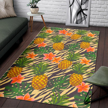 Vintage Zebra Pineapple Pattern Print Area Rug GearFrost