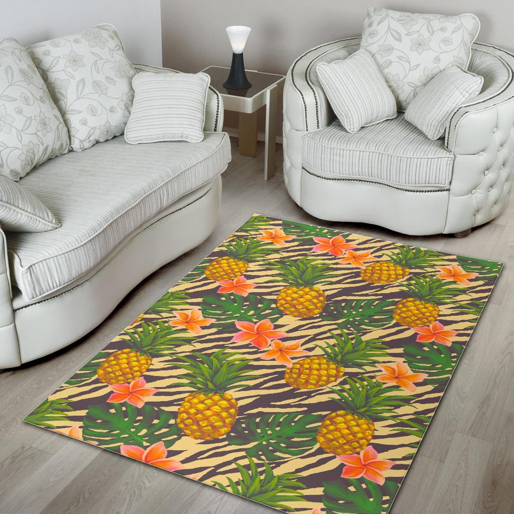 Vintage Zebra Pineapple Pattern Print Area Rug GearFrost
