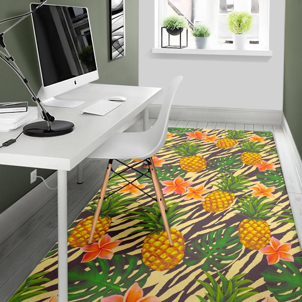 Vintage Zebra Pineapple Pattern Print Area Rug GearFrost