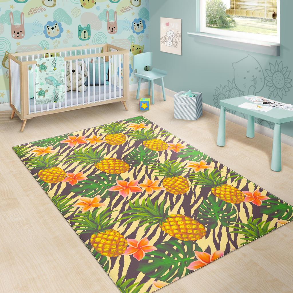 Vintage Zebra Pineapple Pattern Print Area Rug GearFrost