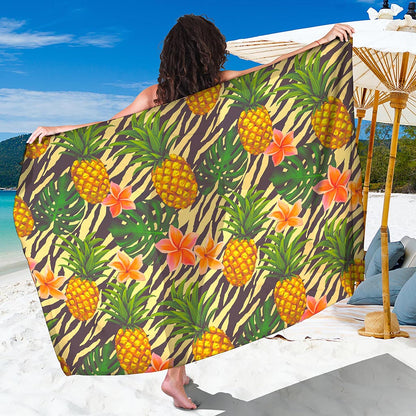 Vintage Zebra Pineapple Pattern Print Beach Sarong Wrap