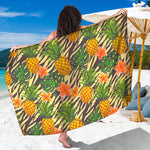 Vintage Zebra Pineapple Pattern Print Beach Sarong Wrap
