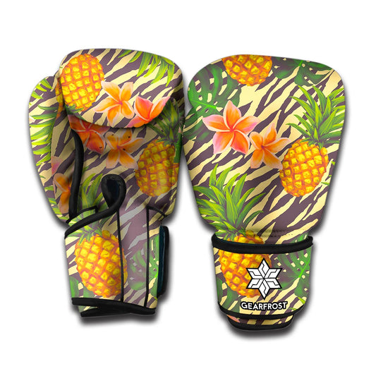 Vintage Zebra Pineapple Pattern Print Boxing Gloves