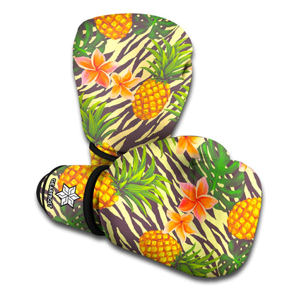 Vintage Zebra Pineapple Pattern Print Boxing Gloves