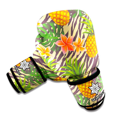 Vintage Zebra Pineapple Pattern Print Boxing Gloves