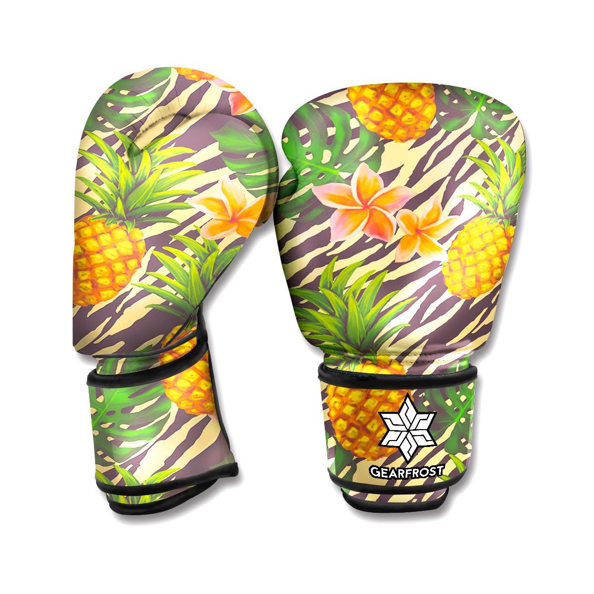 Vintage Zebra Pineapple Pattern Print Boxing Gloves
