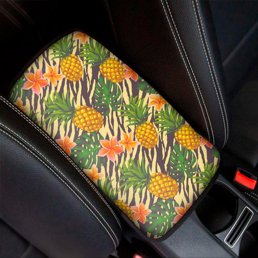 Vintage Zebra Pineapple Pattern Print Car Center Console Cover