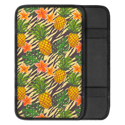 Vintage Zebra Pineapple Pattern Print Car Center Console Cover