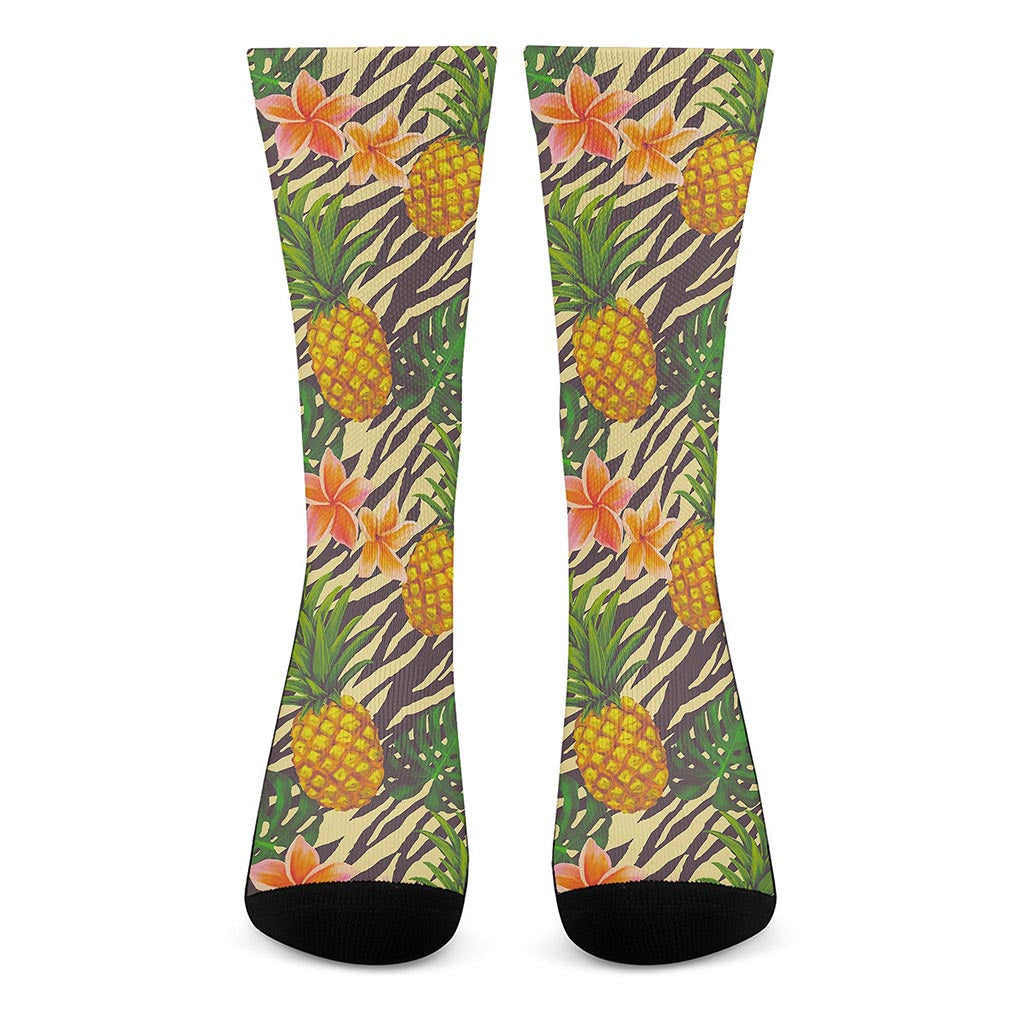 Vintage Zebra Pineapple Pattern Print Crew Socks