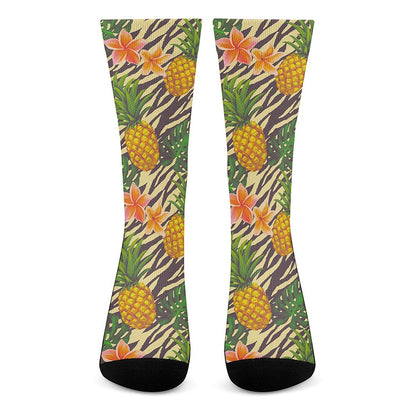 Vintage Zebra Pineapple Pattern Print Crew Socks