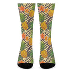 Vintage Zebra Pineapple Pattern Print Crew Socks