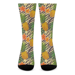 Vintage Zebra Pineapple Pattern Print Crew Socks