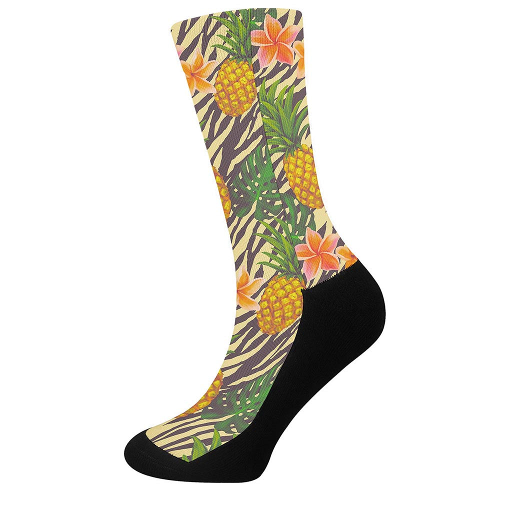 Vintage Zebra Pineapple Pattern Print Crew Socks