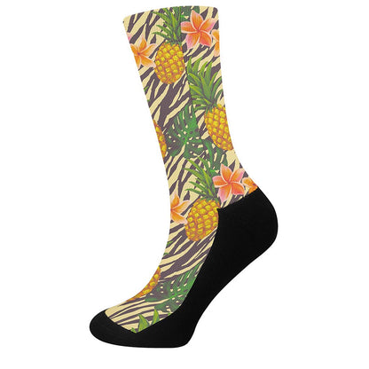 Vintage Zebra Pineapple Pattern Print Crew Socks