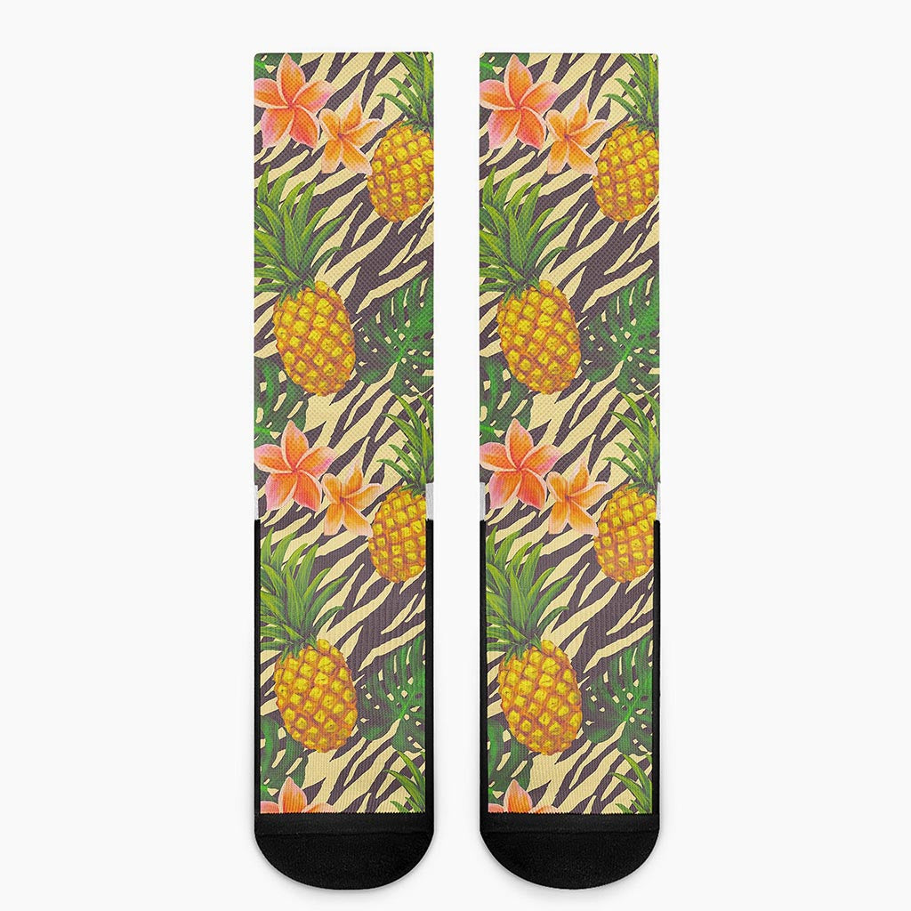 Vintage Zebra Pineapple Pattern Print Crew Socks