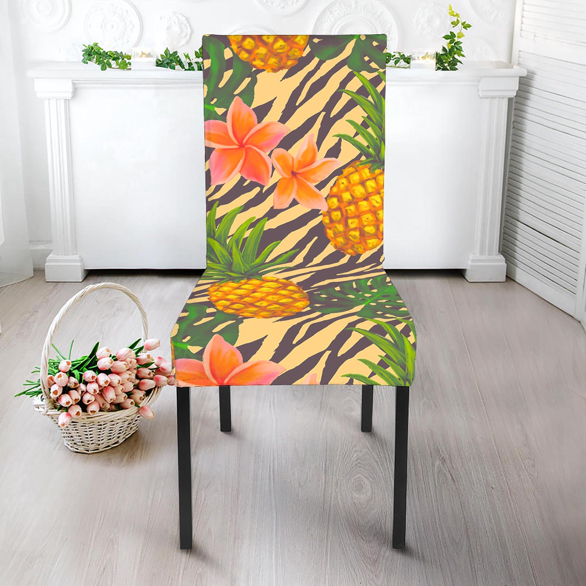 Vintage Zebra Pineapple Pattern Print Dining Chair Slipcover