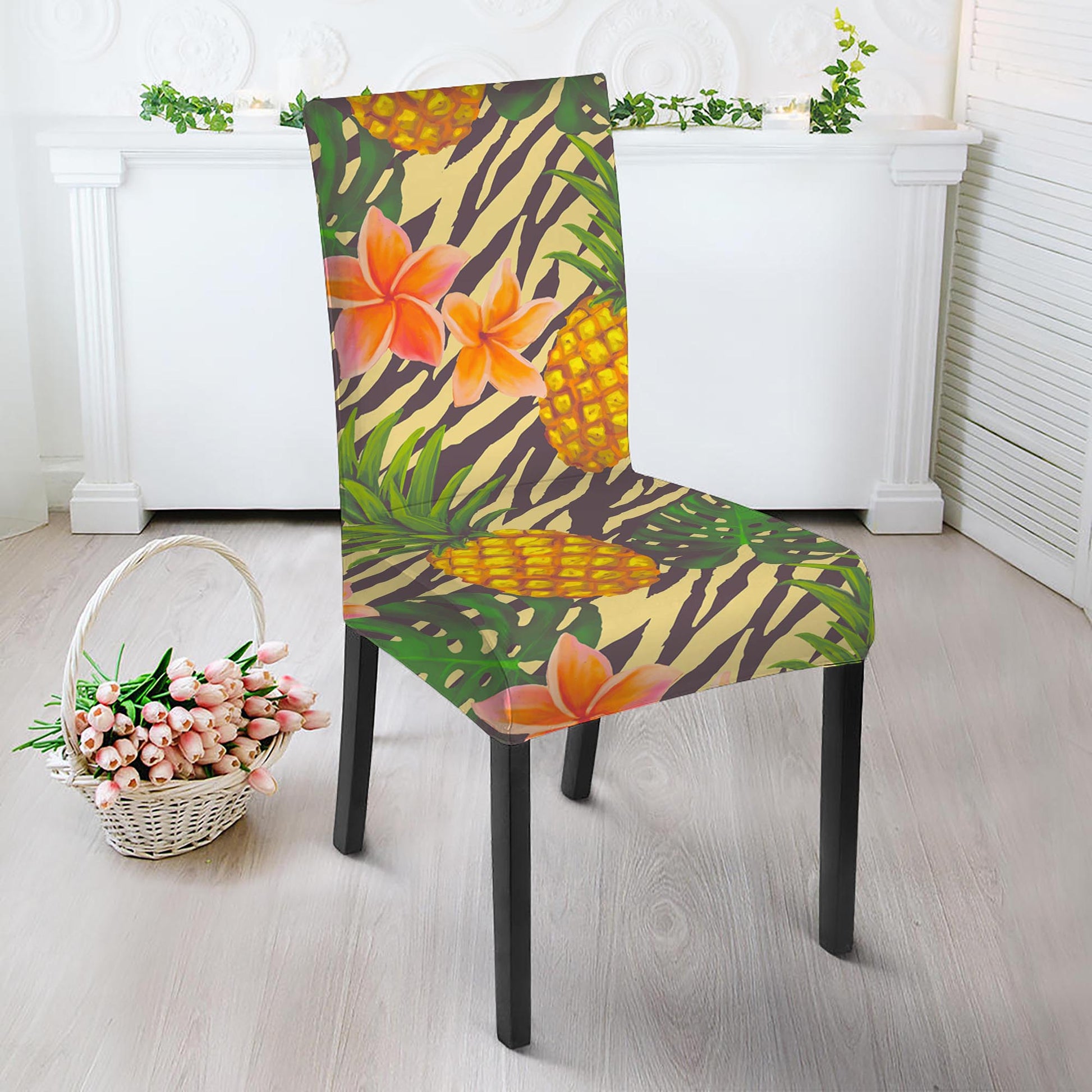 Vintage Zebra Pineapple Pattern Print Dining Chair Slipcover