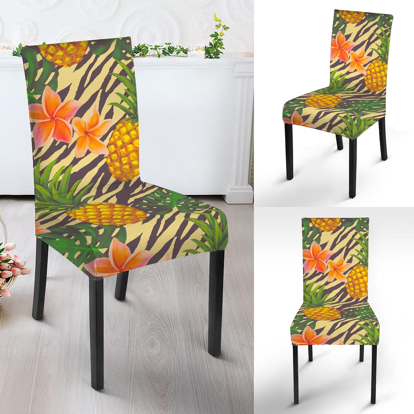 Vintage Zebra Pineapple Pattern Print Dining Chair Slipcover
