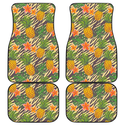 Vintage Zebra Pineapple Pattern Print Front and Back Car Floor Mats