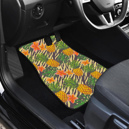 Vintage Zebra Pineapple Pattern Print Front and Back Car Floor Mats