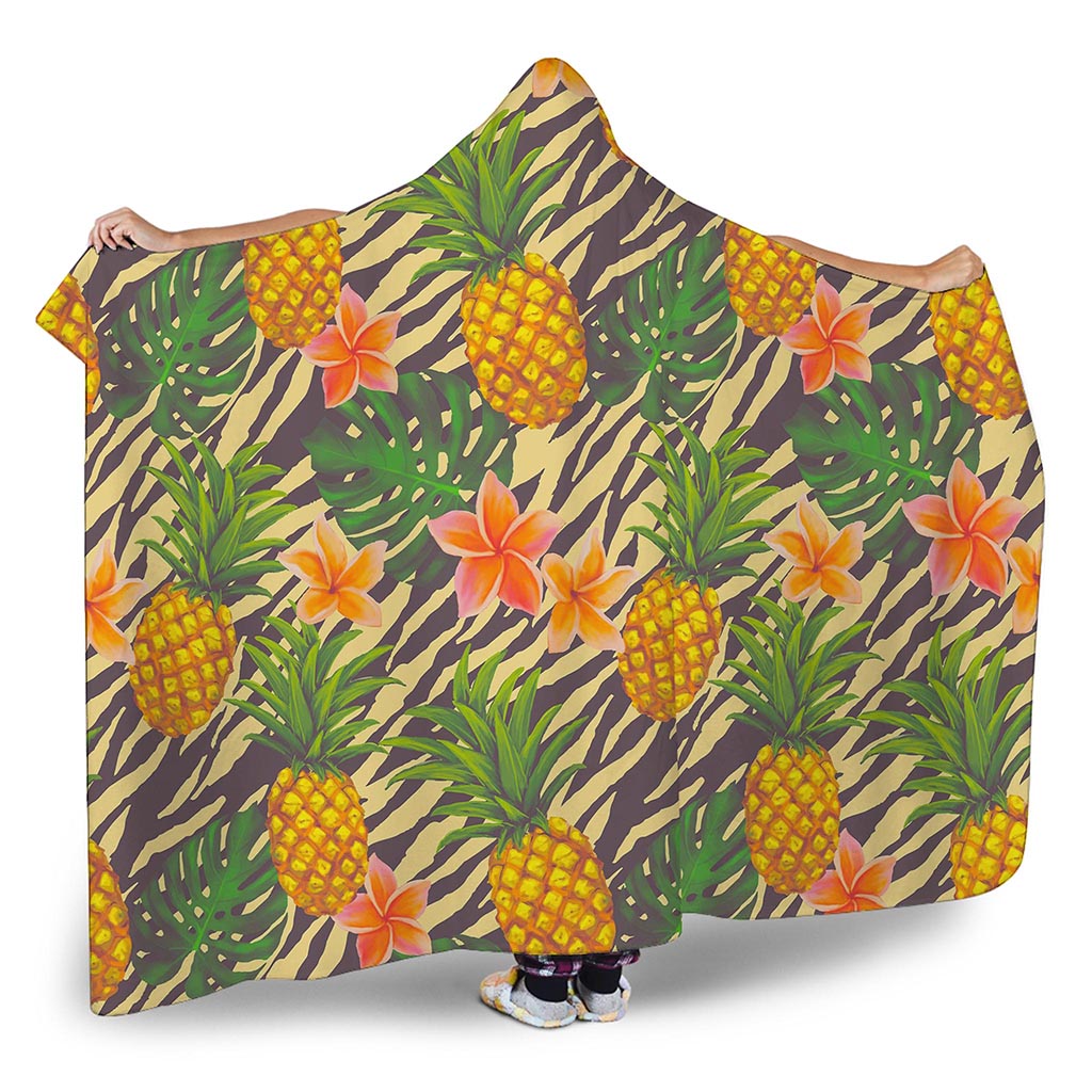 Vintage Zebra Pineapple Pattern Print Hooded Blanket