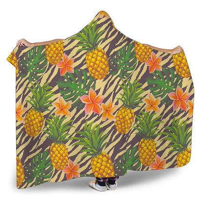 Vintage Zebra Pineapple Pattern Print Hooded Blanket